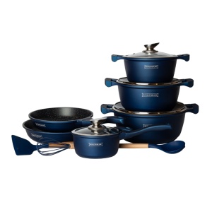 Set oale marmorate cu ustensile 13 piese Royalty Line BS1010, albastru