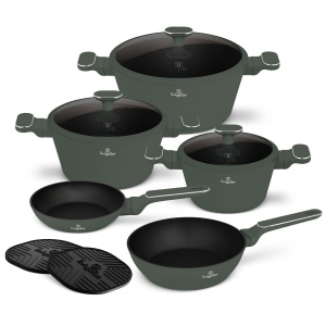 Set oale și tigăi 10 piese, antiaderent – Berlinger Haus Green Matte BH 8207NN, verde mat