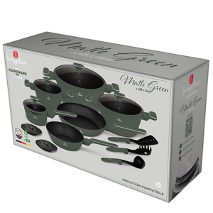 Set oale si tigai cu capace, 15 piese Green Matt Berlinger Haus BH 8208N, verde mat, antiaderente cu titan, inductie - Img 3