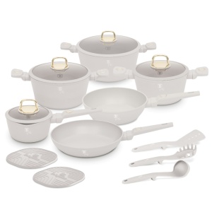 Set oale si tigai cu capace 15 piese Sahara Collection Berlinger Haus BH 8081N, crem, antiaderente, curatare usoara, inductie, design elegant, premium