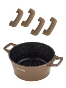 Set oale si tigai cu capace 17 piese Royaly Line ES 2014M, maro, antiaderente, marmorate, inductie, manere detasabile - Img 11
