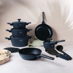 Set oale si tigai cu capace si ustensile 15 piese Deep Sea Berlinger Haus BH 8382, albastru mat, antiaderente, compatibile inductie - Img 2