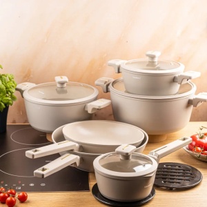 Set oale si tigai marmorate cu capace 12 peise Klausberg KB-7969, crem - Img 5