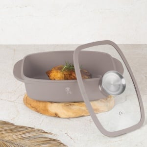 Tavă roaster cu capac 32x21 cm, 6L – Berlinger Haus Taupe Collection BH 8778, gri, antiaderentă, ideală pentru friptură la cuptor, cu strat titan - Img 4