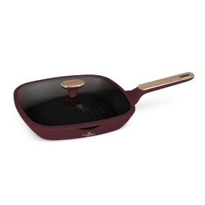 Tigaie grill cu capac 28 cm Leonardo Nordic Berlinger Haus BH 8298, visiniu mat, compatibila inductie