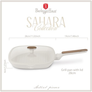 Tigaie grill cu capac 28 cm Sahara Nordic Berlinger Haus BH 8317, crem mat, antiaderenta, compatibila inductie - Img 7