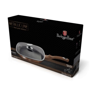 Tigaie grill marmorata cu capac, 28 cm Rose Gold Berlinger Haus BH 1610N
