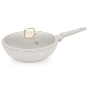 Tigaie wok cu capac 28 cm, 3,2L Sahara Berlinger Haus BH 8064, antiaderenta, crem