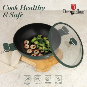 Wok cu capac 30 cm – Berlinger Haus Green Matte BH 8160, verde mat, antiaderent titan, compatibil inducție - Img 7