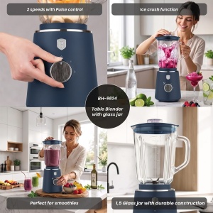 Blender de masă cu bol de sticlă – Berlinger Haus Deep Sea BH 9824, albastru mat, lamă metalică - Img 10