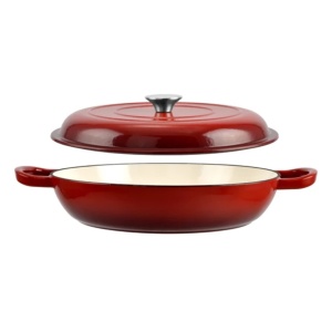Cratita fonta emailata cu capac pentru friptura 27 cm, Perfect Home 10133, rosie