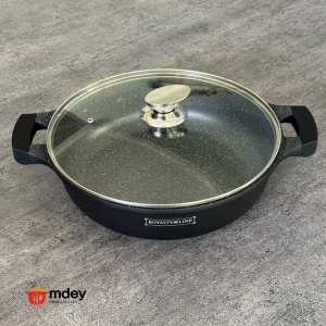 Cratiță marmorată cu capac 4.8L, 30 cm – Royalty Line RL-BR30ML, antiaderentă, pentru toate plitele - Img 2
