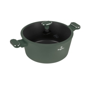 Oală cu capac 28 cm, 6.1L – Berlinger Haus Green Matte Collection BH 8202, verde, cu strat antiaderent din titan, design modern, compatibilă cu toate plitele