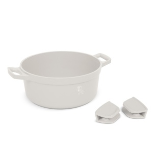 Oala cu capac si manere de silicon detasabile 28 cm, 6,6L Sahara Berlinger Haus BH 7788, antiaderenta, crem