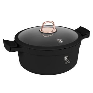Oala cu capac si manere de silicon detasabile 28 cm, 6,6 L Black Rose Berlinger Haus BH 7784, antiaderenta, negru