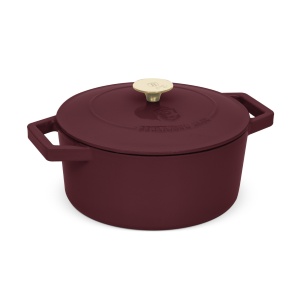 Oala fonta emailata cu capac 4,35L, 24 cm Leonardo Berlinger Haus BH 6542, visiniu