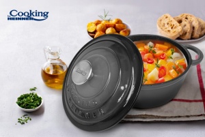Semioala Fonta Emailata + Capac 24 X 11.5 Cm, 4 L, Marble Grey, Cooking By Heinner HR-ZVC-S24