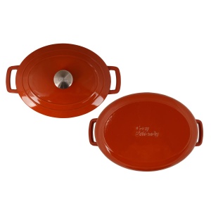 Oală fontă emailată ovală cu capac 6,0 L Ruginiu Fontestic Cosy & Trendy 9335235 - Img 2
