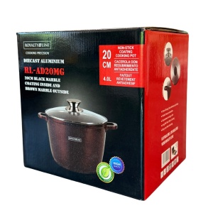 Oală înaltă marmorată cu capac 20 cm, 4 L – Royalty Line AD20MG, vișiniu, antiaderentă, compatibilă inducție - Img 7