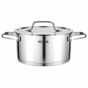 Oală inox 304 cu capac 18 cm, 2,6 L, pentru inducție – VCASA Amara 90113, capac din sticlă cu strecurătoare