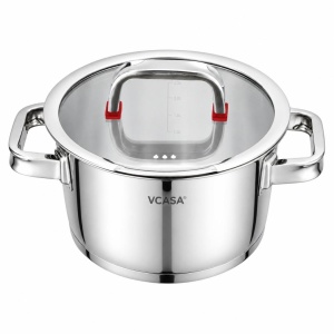Oală inox 304 cu capac 20 cm, 3,2 L, pentru inducție – VCASA Sierra 90104, capac din sticlă cu strecurătoare - Img 7