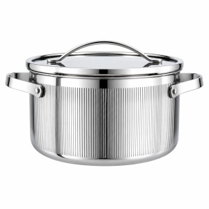 Oală inox Tri-Ply cu capac 24 cm, 5,8 L, pentru inducție – VCASA Velora 90125, capac din inox cu strecurătoare