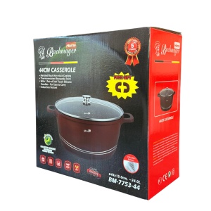Oala marmorata 24 L , cu capac, de calitate, pentru zacusca, gemuri, compoturi, bulion Bachmayer BM 7753-44, antiaderenta, curatare usoara, cu protectie manere din silicon rosu burgund - Img 2
