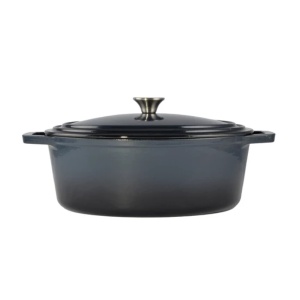 Oală ovală din fontă emailată cu capac 32 cm, 6L – Perfect Home 92142, albastru-gri, pentru cuptor și preparate cu gătire lentă