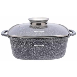 Oală pătrată cu capac 24x24 cm, 4.4L – Klausberg KB 7530, strat marmură, gri, compatibilă cu inducție, gătit fără ulei