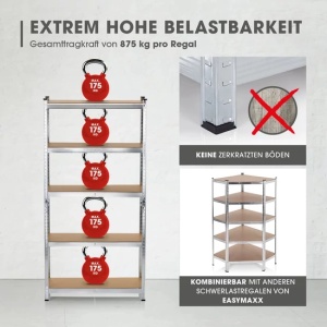 Raft metalic 180x90x40 cm, cu 5 polite din pfl, greutate mare EASYMAXX Perfect Home DS11768-L - Img 7