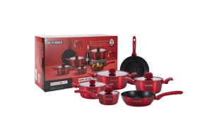 RESIGILAT - Set oale si tigai cu capace, marmorate, 10 piese Royalty Line RL-T10 rosu, antiaderente - Img 2