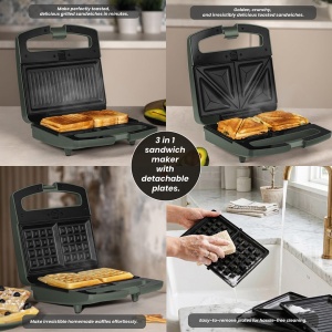Sandwich maker 3 în 1 cu plăci interschimbabile – Berlinger Haus Green Matte BH 9978, verde mat - Img 10
