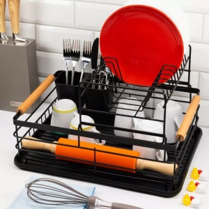 Scurgator pentru vase pe două niveluri, din oțel, plastic și lemn, negru – KINGHoff KH-1796 - Img 3