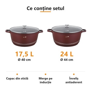 Set 2 oale mari marmorate Bachmayer 17,5 L + 24 L (40 și 44 cm), capac de sticlă, pentru zacuscă și conserve, inducție - Img 2