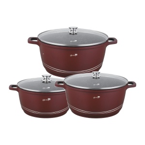 Set 3 oale mari marmorate Bachmayer 13,5 L, 17,5 L și 24 L (36, 40, 44 cm), capac de sticlă, pentru zacuscă și conserve