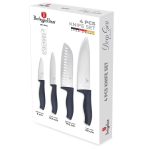 Set 4 cuțite de bucătărie din inox – Berlinger Haus Deep Sea BH 3140, albastru mat, bucătar, Santoku, utilitar și de curățat - Img 2
