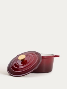 Set 4 vase din fontă emailată Homla Andreas, vișiniu ombre: oală 24 cm 4 L, oală joasă 28 cm, oală ovală 4,5 L și tigaie 26 cm - Img 7