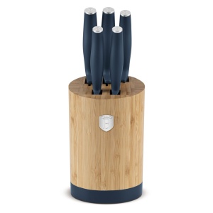 Set 5 cuțite din inox cu suport din bambus – Berlinger Haus Deep Sea BH 3144, albastru mat, mâner ergonomic cu apărătoare - Img 3