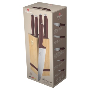 Set cutite 6 piese cu stativ Leonardo Berlinger Haus BH 2972, visiniu, suport lemn