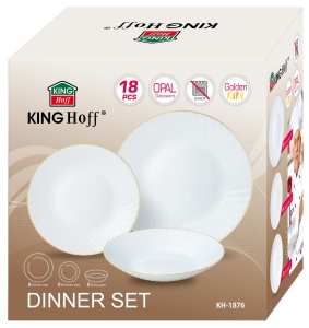 Set farfurii 18 piese, alb cu detalii aurii Kinghoff KH1876 - Img 8