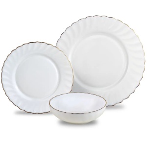 Set farfurii 18 piese, opal, alb cu auriu Kinghoff KH-1921
