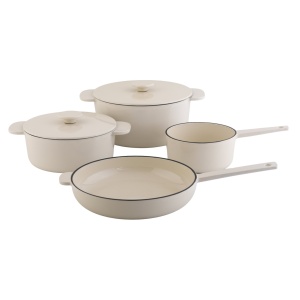 Set oale de fonta emailate, 6 piese, cu tigaie si oala sos Anden Carl Schmidt Sohn102906, crem