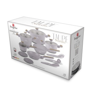 Set oale si tigai 15 piese Nordic Taupe Berlinger Haus BH 8344, gri, antiaderente, compatibile inductie - Img 2