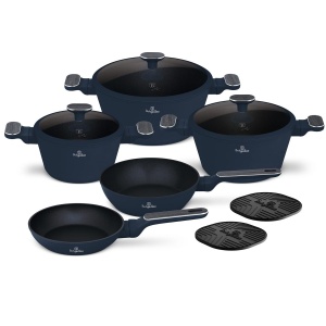 Set oale și tigăi cu capace 10 piese – Berlinger Haus Deep Sea BH 8381, albastru mat, antiaderent titan, compatibil inducție - Img 3
