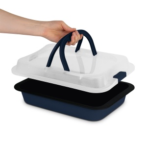 Tavă de cuptor cu capac pentru păstrare, antiaderentă – Berlinger Haus Deep Sea BH 8707, albastru mat, oțel carbon - Img 3