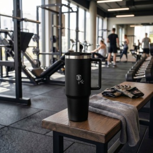 Termos 1L Matte Black Collection BH 8833P, cu maner si pai, negru mat - Img 11