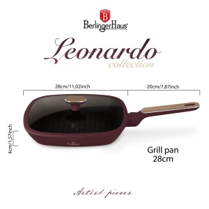 Tigaie grill cu capac 28 cm Leonardo Nordic Berlinger Haus BH 8298, visiniu mat, compatibila inductie - Img 8