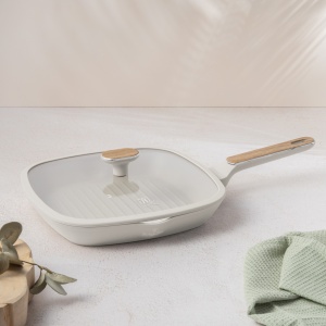 Tigaie grill cu capac 28 cm Sahara Nordic Berlinger Haus BH 8317, crem mat, antiaderenta, compatibila inductie - Img 4