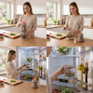 Tocător electric mini 2 în 1, 300 W, bol 1 L – Berlinger Haus Taupe Collection BH 9888, 4 lame inox, 2 viteze - Img 9