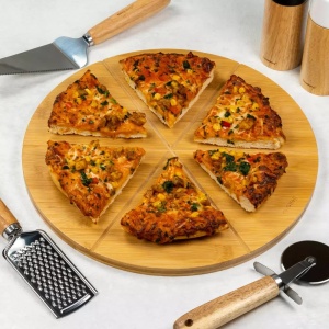 Tocător pentru pizza din bambus, Ø 35 cm – Kinghoff KH-1565, 6 secțiuni marcate - Img 2